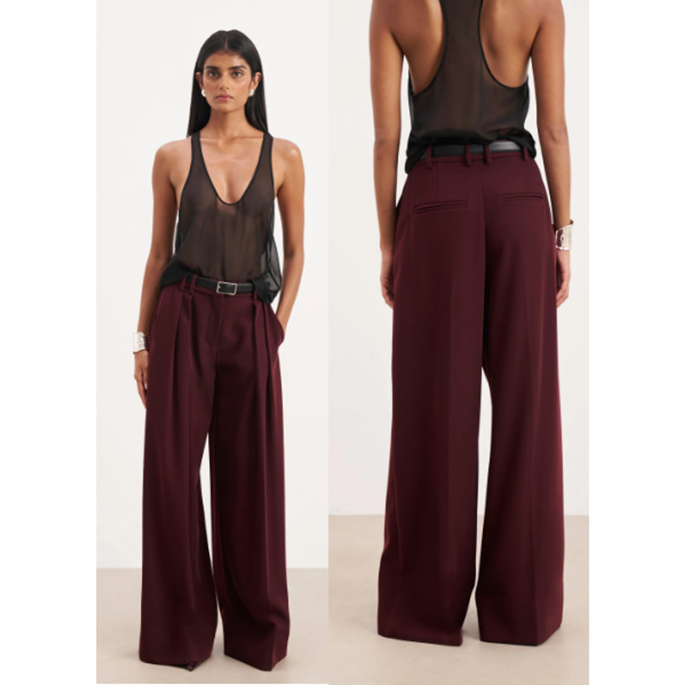 NWT BOA High Rise Pleated Ultra Wide Leg Trouser Pants Mulberry Women's Large